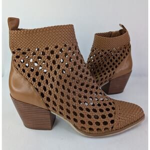 Michael Kors Caramel Tan Ankle Booties Heeled Woven Augustine Size 10M